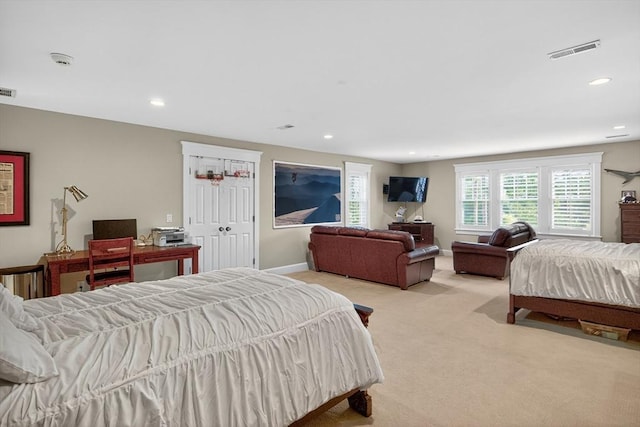 9 High Ridge Dr, Mattapoisett, MA 02739 - bedroom featuring light carpet, recessed lighting, and a desk