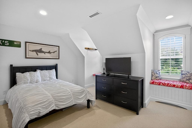 9 High Ridge Dr, Mattapoisett, MA 02739 - bedroom featuring light carpet, lofted ceiling, and recessed lighting