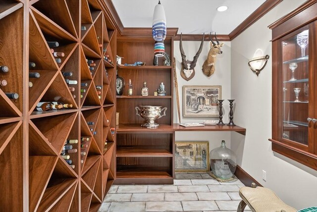 9 High Ridge Dr, Mattapoisett, MA 02739 - wine cellar featuring crown molding and tile patterned flooring