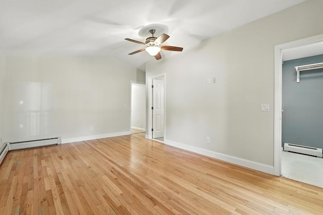 15 Oak Bluff Cir, East Longmeadow, MA 01028 - unfurnished room with a baseboard heating unit, a ceiling fan, light wood-type flooring, and lofted ceiling