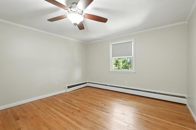15 Oak Bluff Cir, East Longmeadow, MA 01028 - spare room featuring a baseboard heating unit, wood finished floors, crown molding, and a ceiling fan