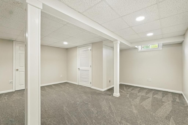 15 Oak Bluff Cir, East Longmeadow, MA 01028 - below grade area featuring carpet, a paneled ceiling, and recessed lighting