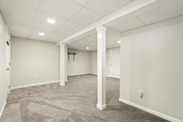 15 Oak Bluff Cir, East Longmeadow, MA 01028 - finished below grade area with carpet flooring, a paneled ceiling, and recessed lighting