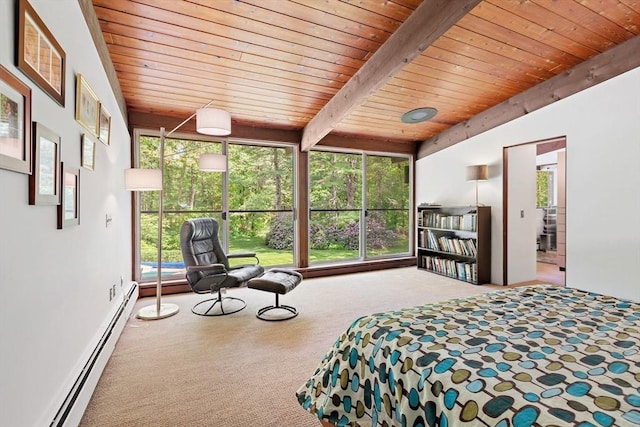 183 Indian Hl, Carlisle, MA 01741 - carpeted bedroom with a baseboard radiator and wood ceiling with exposed beams