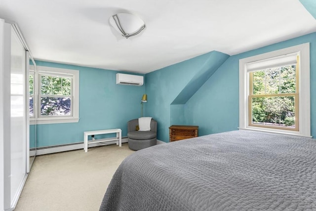 8 May St, Sharon, MA 02067 - bedroom with an AC wall unit, carpet, and a baseboard radiator