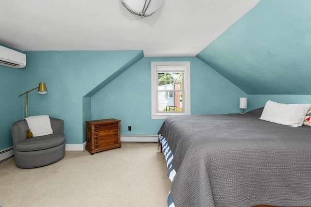 8 May St, Sharon, MA 02067 - carpeted bedroom featuring a wall mounted AC, a baseboard radiator, and lofted ceiling