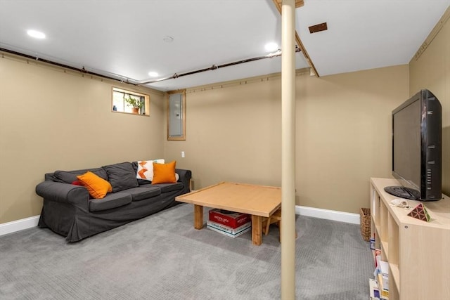 8 May St, Sharon, MA 02067 - living area with electric panel, carpet, and recessed lighting