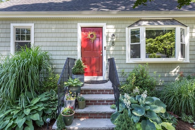 8 May St, Sharon, MA 02067 - property entrance with roof with shingles