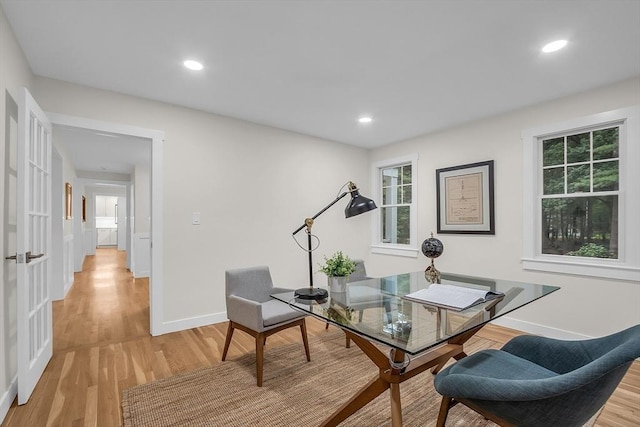 office space featuring light hardwood / wood-style flooring