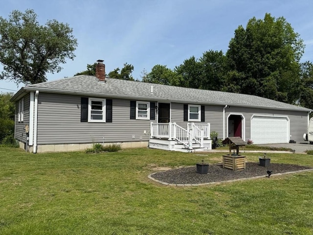 625 Middleboro Ave, Taunton, MA 02718 - ranch-style house featuring a chimney, a garage, and a front lawn