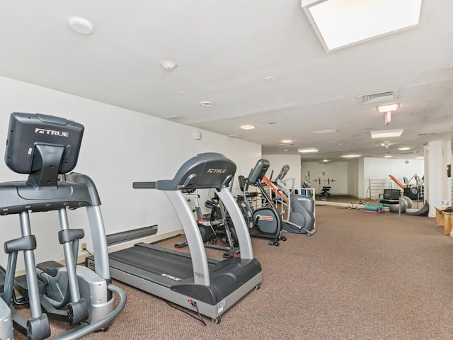 gym featuring carpet flooring