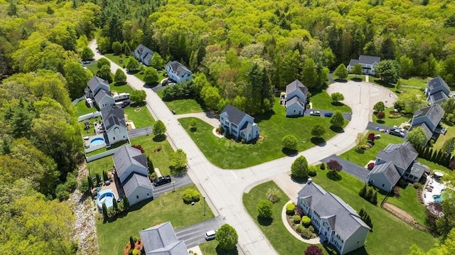 aerial view of residential area with a forest