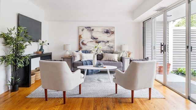 living area featuring wood finished floors