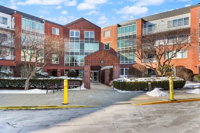 view of snow covered building