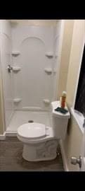 bathroom with a shower and toilet