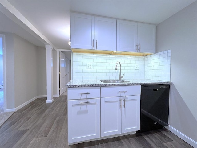 6 Oak St, Foxboro, MA 02035 - kitchen featuring dishwasher, a sink, dark wood-style flooring, and baseboards