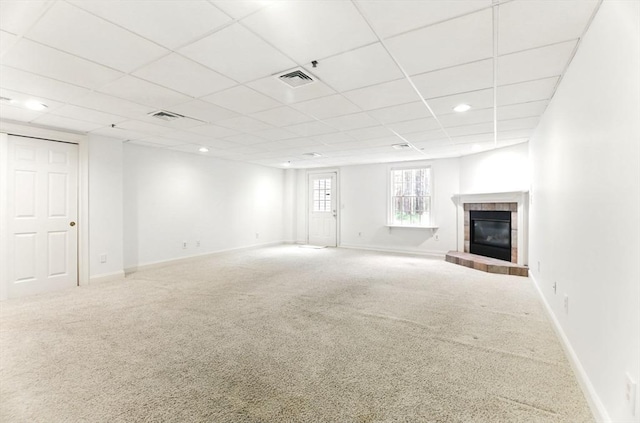 102 Pinehurst Dr Unit 102, East Longmeadow, MA 01028 - unfurnished living room featuring baseboards, visible vents, and a tile fireplace