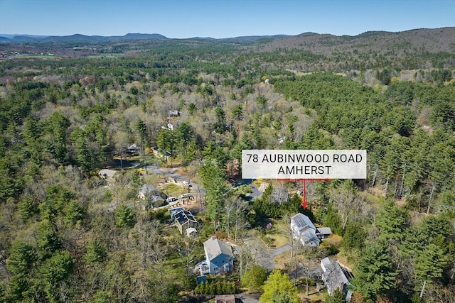 drone / aerial view with a view of trees and a mountain view