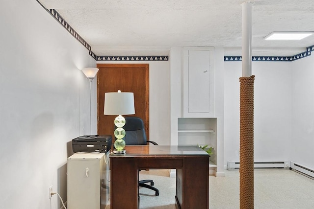 office area with a textured ceiling