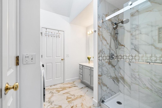 bathroom featuring vanity and walk in shower