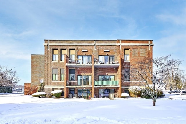 view of snow covered building