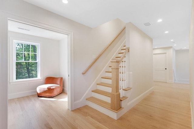 11 Cuba St, Andover, MA 01810 - stairs featuring baseboards, recessed lighting, visible vents, and wood finished floors