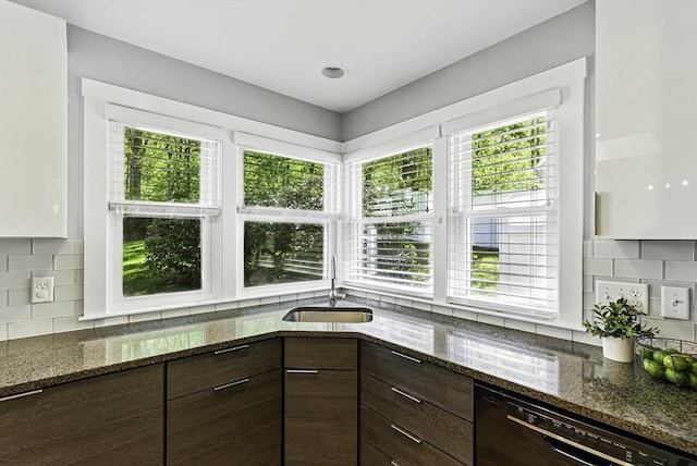 19 Mill Rd, Westborough, MA 01581 - kitchen with dishwasher, a sink, dark brown cabinets, and backsplash