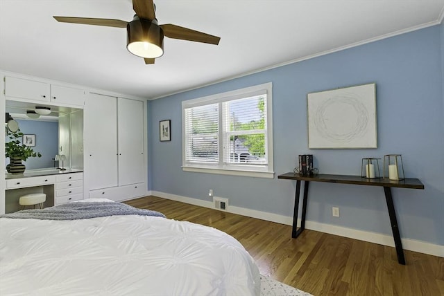 19 Mill Rd, Westborough, MA 01581 - bedroom with wood finished floors, baseboards, ornamental molding, and a ceiling fan