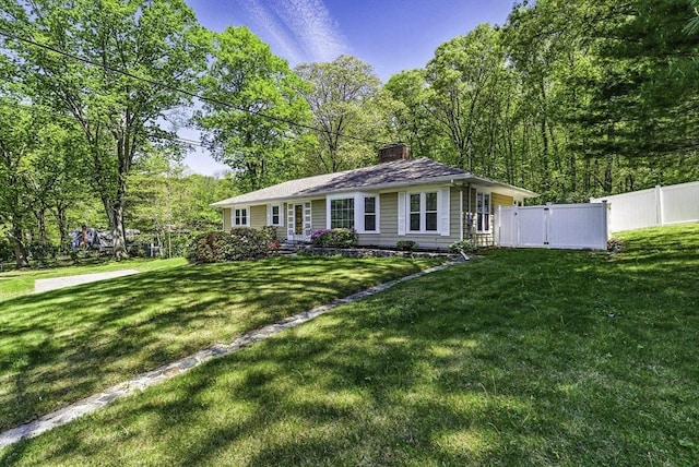 19 Mill Rd, Westborough, MA 01581 - ranch-style house featuring a chimney and a gate