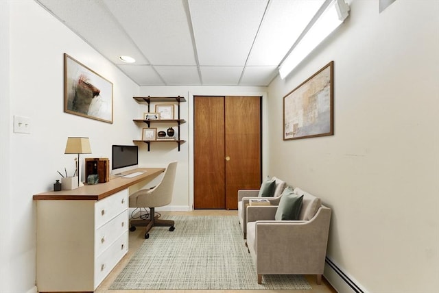19 Mill Rd, Westborough, MA 01581 - office area featuring a drop ceiling, baseboards, and baseboard heating