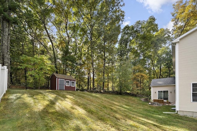 view of yard with a shed