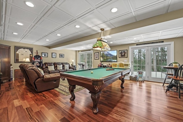 game room featuring recessed lighting, visible vents, wood finished floors, and pool table