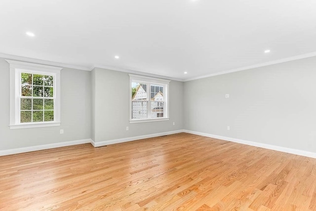 empty room featuring ornamental molding and plenty of natural light