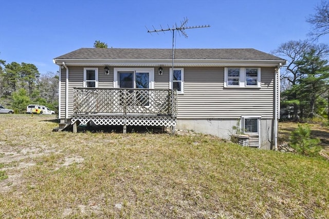 272 Glen Charlie Rd, Wareham, MA 02538 - rear view of property with a lawn, a deck, and roof with shingles
