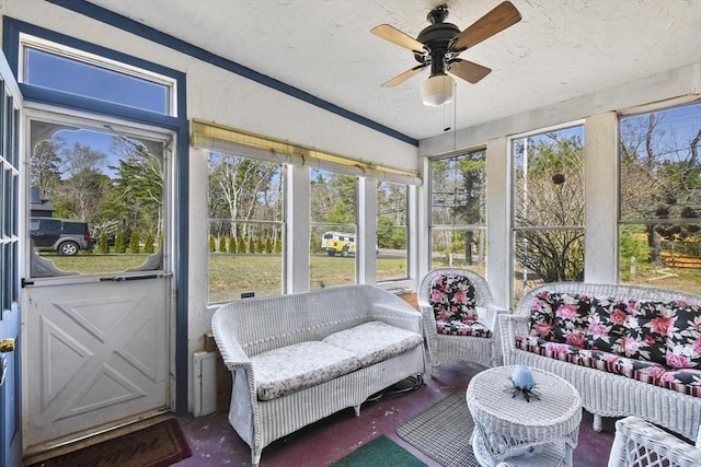 272 Glen Charlie Rd, Wareham, MA 02538 - sunroom featuring ceiling fan and an outdoor hangout area