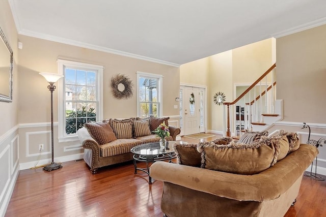 2 Rich Rd, Milford, MA 01757 - living room with ornamental molding, stairway, and hardwood / wood-style floors