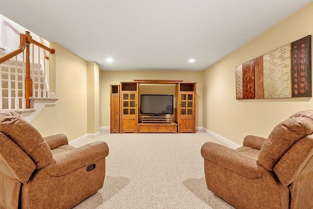 2 Rich Rd, Milford, MA 01757 - carpeted living area featuring stairs, recessed lighting, and baseboards