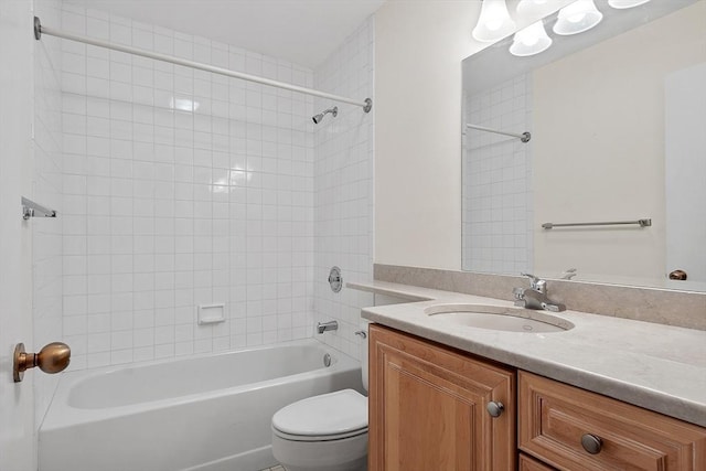 full bathroom with vanity, bathtub / shower combination, and toilet