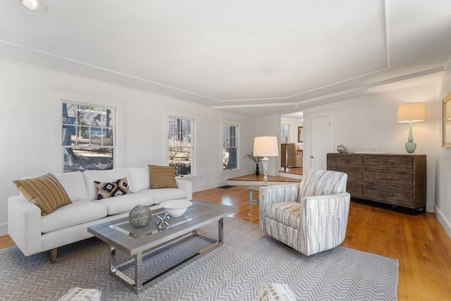 living room featuring baseboards and wood finished floors