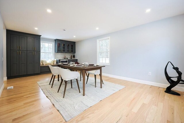 44 Dean Rd, Wayland, MA 01778 - dining area featuring baseboards, light wood-style flooring, and recessed lighting