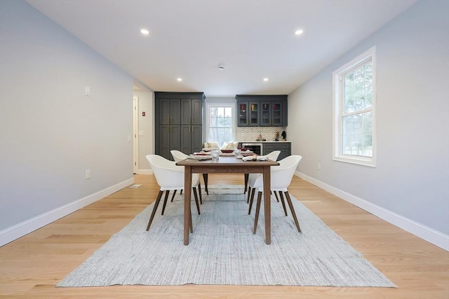44 Dean Rd, Wayland, MA 01778 - dining space featuring light wood-style flooring, baseboards, and recessed lighting