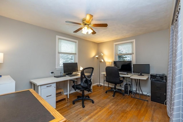 office featuring ceiling fan and light hardwood / wood-style floors