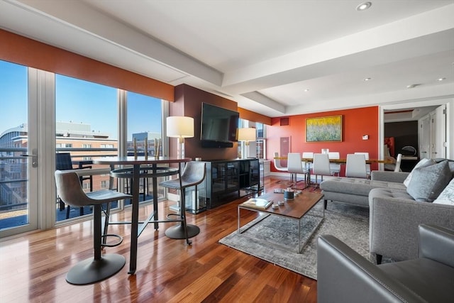 living room with hardwood / wood-style flooring