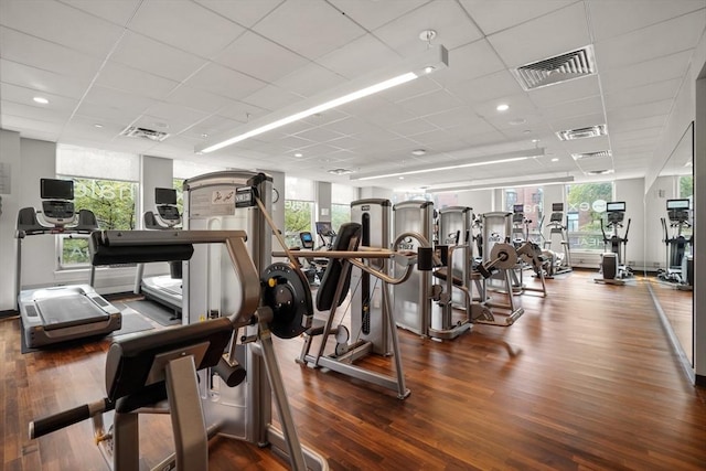 gym with a wealth of natural light and a paneled ceiling