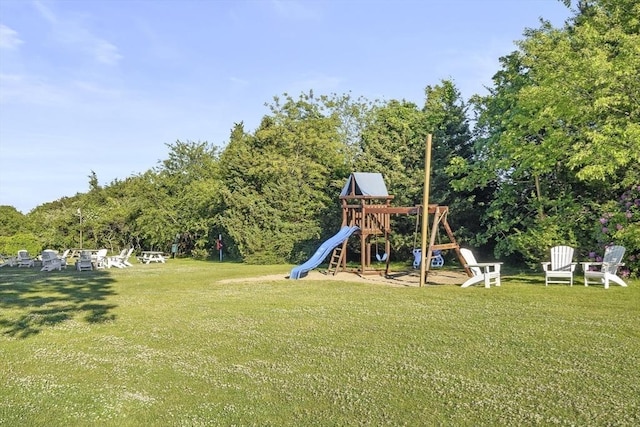 view of jungle gym with a yard