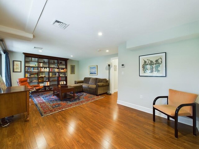 living room with hardwood / wood-style floors