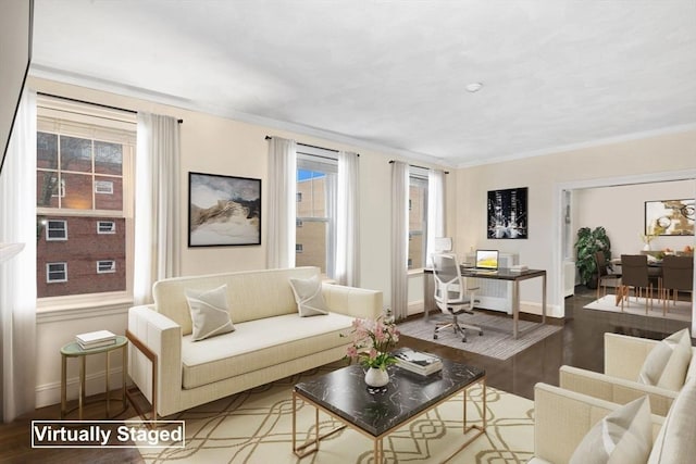 132 Sewall Ave Unit B, Brookline, MA 02446 - living area featuring wood finished floors and crown molding