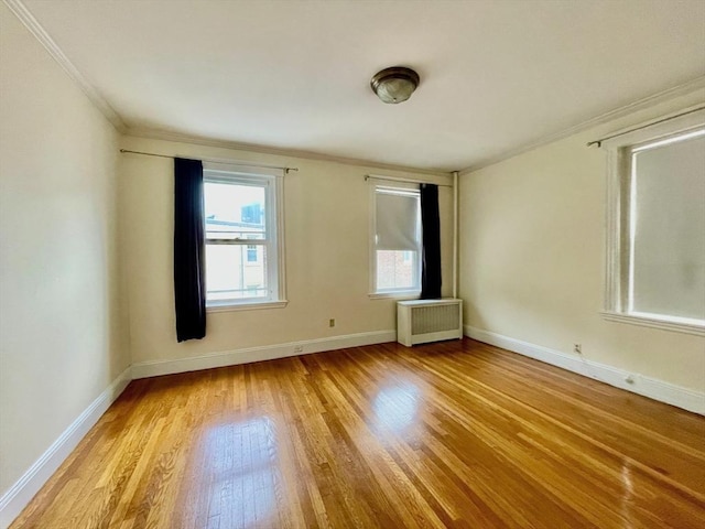 132 Sewall Ave Unit B, Brookline, MA 02446 - unfurnished room with radiator heating unit, light wood-style flooring, crown molding, and plenty of natural light