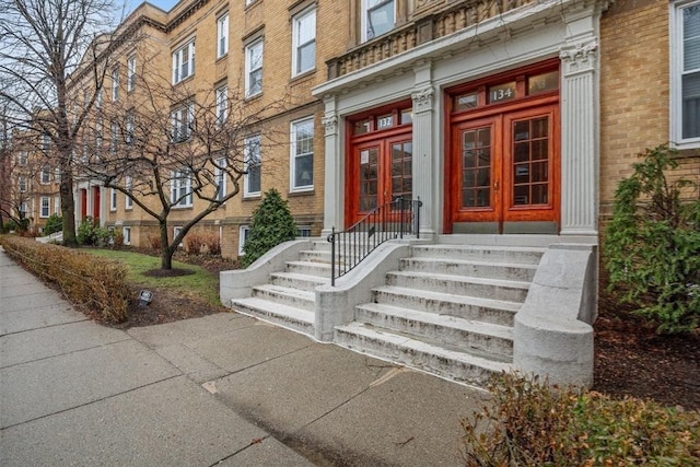 132 Sewall Ave Unit B, Brookline, MA 02446 - entrance to property featuring french doors and brick siding