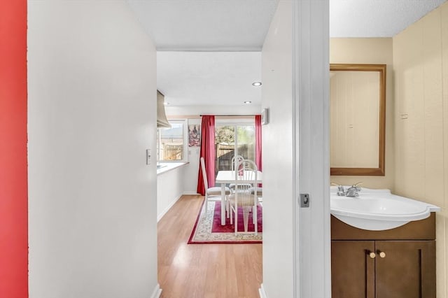 bathroom featuring hardwood / wood-style floors and vanity